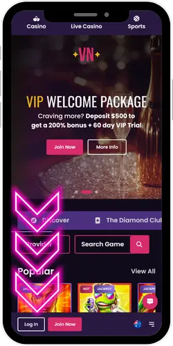 VegasNow Casino Log In button